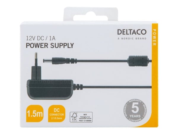 DELTACO - Strömadapter - AC 100-240 V - svart