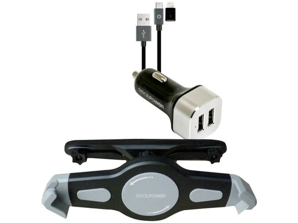 RealPower Tablet Car Set Zubehoer-Set fuer Tablets, Plate / UMPC, Aktiv holder, Bil, Sort, Sølv