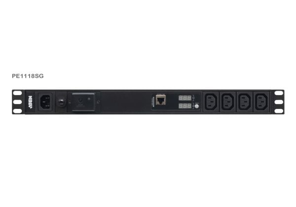 ATEN PE1118SG-AT-G, Grunnleggende, Målte, 1U, Sort, LCD, 18 AC-utganger, C13 kopling