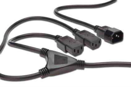 ASSMANN - Strøm-splitter - IEC 60320 C14 til IEC 60320 C13 - AC 250 V - 1.7 m - formet - sortti
