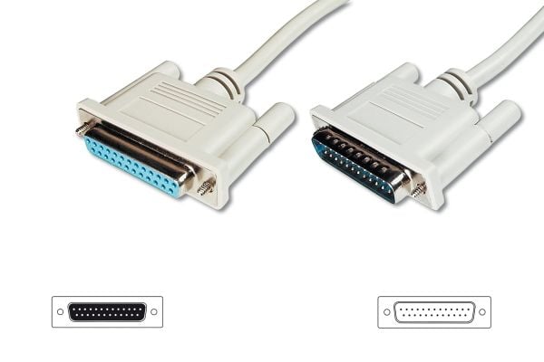 ASSMANN - Seriell/parallell-forlengelseskabel - DB-25 (hann) til DB-25 (hunn) - 10 m - formstøpt, tommelskruer - beige