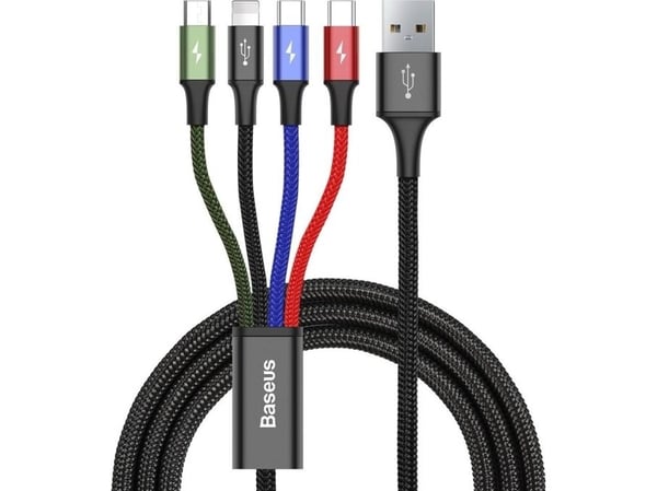 Baseus CA1T4-B01, Sort, USB A, Lightning + micro-USB B + USB C, 1,2 m, Hanstik, Hanstik