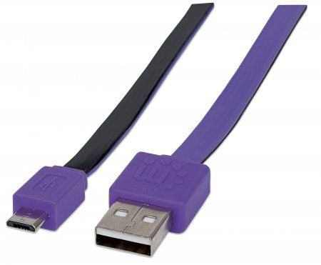 Manhattan - USB-kabel - mikro-USB typ B (hane) till USB (hane) - USB 2.0 - 1 m - formpressad, platt - lila/svart