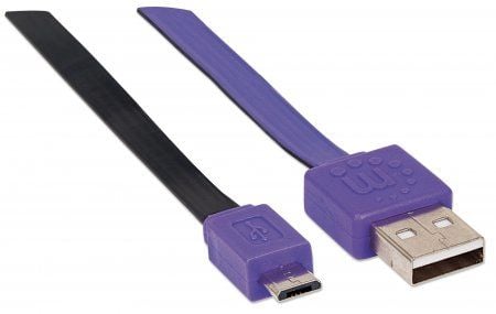 Manhattan - USB-kaapeli - Micro-USB Type B (uros) USB:hen (uros) - USB 2.0 - 1 m - muotoiltu, litteä - violetti/musta