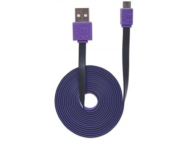 Manhattan - USB-kaapeli - Micro-USB Type B (uros) USB:hen (uros) - USB 2.0 - 1 m - muotoiltu, litteä - violetti/musta