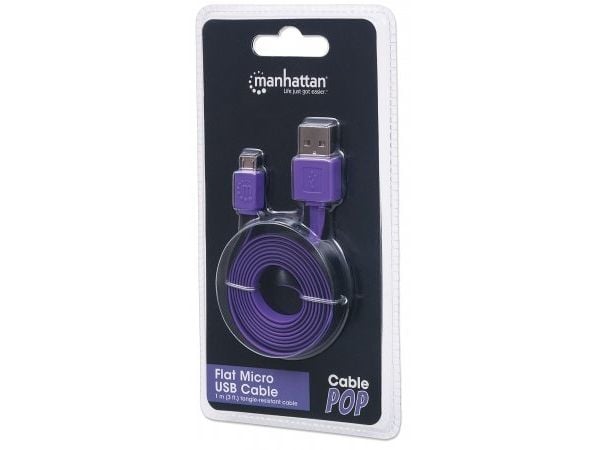 Manhattan - USB-kaapeli - Micro-USB Type B (uros) USB:hen (uros) - USB 2.0 - 1 m - muotoiltu, litteä - violetti/musta