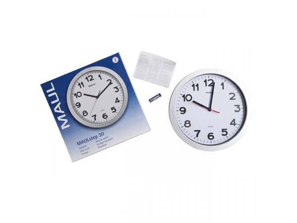 MAUL 9053195, Vegg, Kvartsklokke, Sirkel, Sølv, Hvit, Plast, Glass