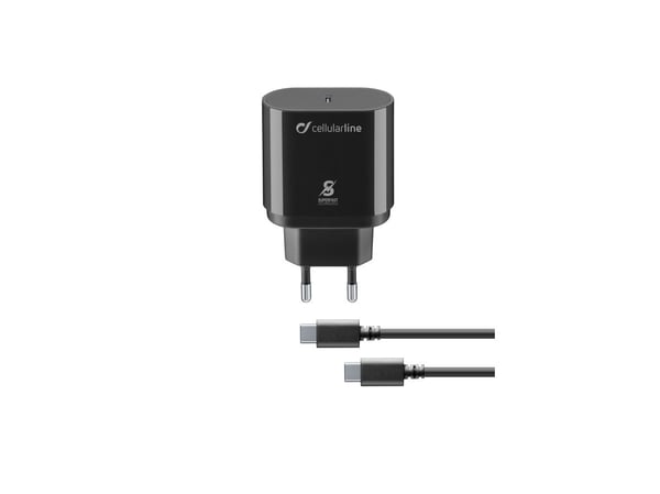 Cellularline - Strømadapter - 25 watt - AFC, SFC, PD (USB-C) - på kabel: USB-C - svart