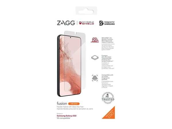 ZAGG InvisibleShield Fusion D3O Curve - Skjermbeskyttelse for mobiltelefon - biometrisk teknologi - glass - for Samsung Galaxy S22