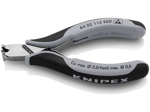 Knipex 64 02 115 ESD, Hånd kabelkutter, Sort, Rustfritt stål, 1,6 cm, 2 mm, DIN ISO 9654, DIN EN 61 340-5, 130 mm