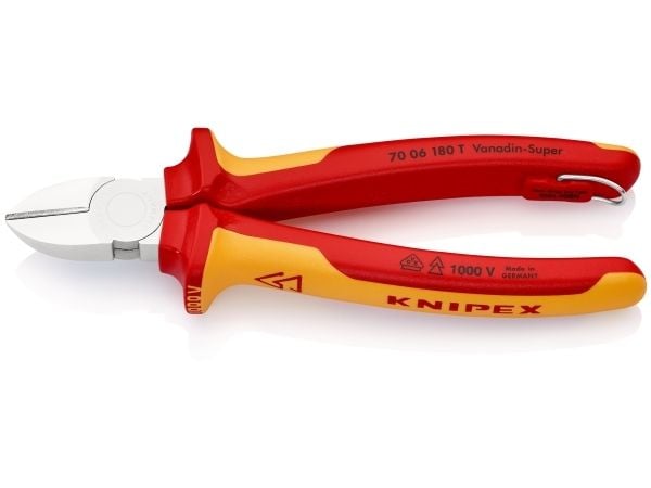 Knipex 70 06 180 T, Avbitertang, 4 mm, Stål, Plast, Oransje, Rød, 57 mm