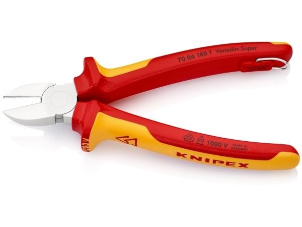 Knipex 70 06 180 T, Avbitertang, 4 mm, Stål, Plast, Oransje, Rød, 57 mm