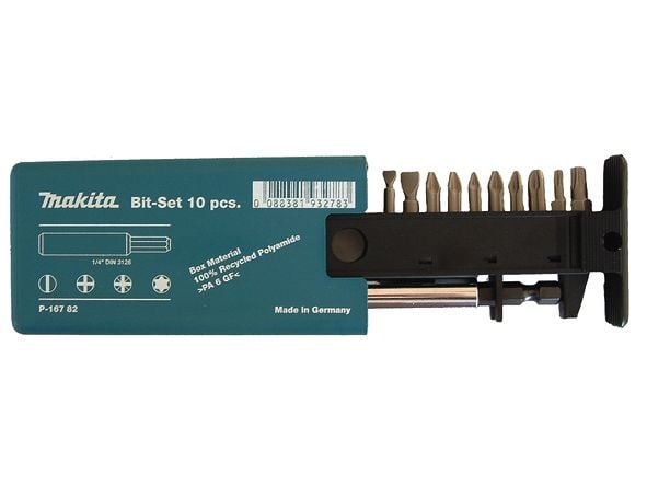 Makita - Spissett for skrutrekker - 10 deler - pozidriv, phillips, torx, slot - PH2, PZ1, PZ2, PZ3, T15, T25, SL4.5, SL5.5 - for Makita DHP482RTJ