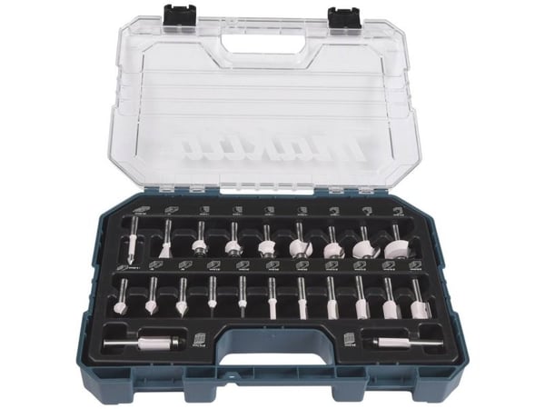 Makita - Routerspissett - for tre - V-Groove, Dovetail, Beading, rebate - 22 deler - cylindrical - for Makita RT001GM205