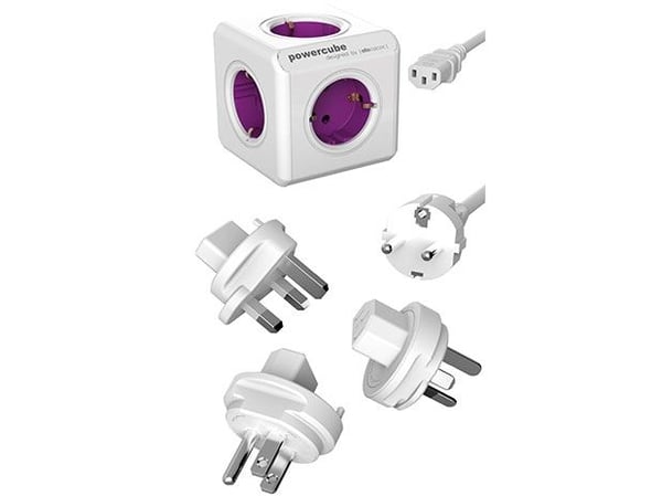 Allocacoc PowerCube ReWirable USB, 1 m, 4 AC-pistorasia(a), Tyyppi F, Purppura, Valkoinen, 6 A, Valkoinen