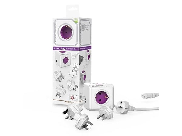 Allocacoc PowerCube ReWirable USB, 1 m, 4 AC-pistorasia(a), Tyyppi F, Purppura, Valkoinen, 6 A, Valkoinen