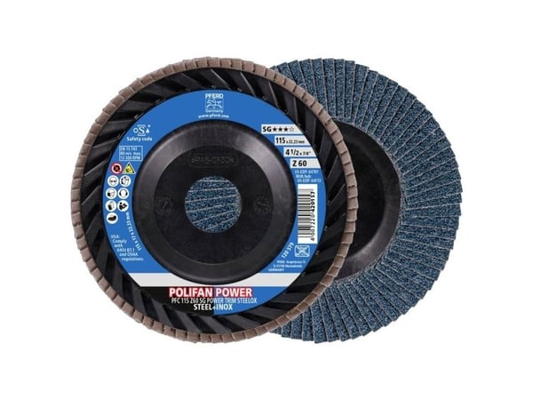 PFERD POLIFAN flap discs zirconia alumina Z SG POWER TRIM STEELOX, 11,5 cm, 10 stykker