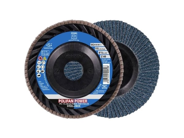 PFERD POLIFAN flap discs zirconia alumina Z SG POWER TRIM STEELOX, 11,5 cm, 10 stykker