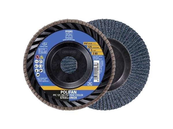 PFERD POLIFAN flap discs zirconia alumina Z PSF TRIM STEELOX, 12,5 cm, 10 stykker