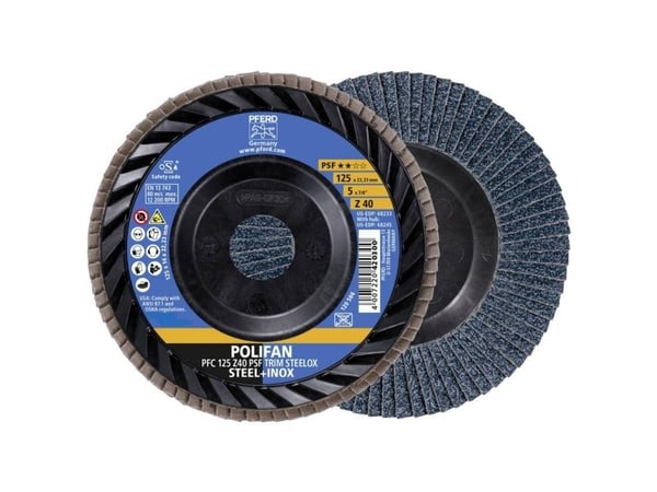PFERD POLIFAN flap discs zirconia alumina Z PSF TRIM STEELOX, 12,5 cm, 10 stykker