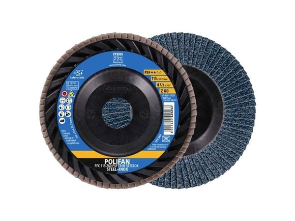 PFERD POLIFAN flap discs zirconia alumina Z PSF TRIM STEELOX, 11,5 cm, 10 stykker