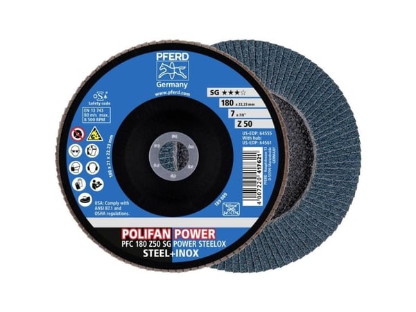 PFERD POLIFAN flap discs zirconia alumina Z SG POWER STEELOX, 18 cm, 10 stykker