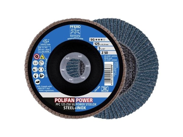 PFERD POLIFAN flap discs zirconia alumina Z SG POWER STEELOX, 12,5 cm, 10 stykker