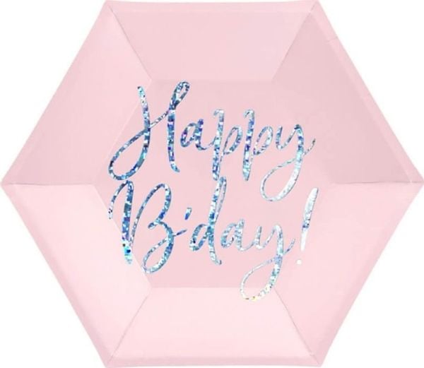 Tallerkner Happy Bday pink sekskant