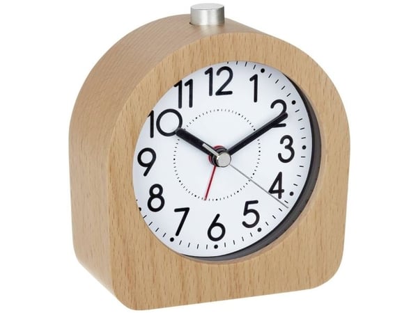 TFA-Dostmann 60.1038.05, Quartz vekkerklokke, Rund, Bøk, Bøketre, Plast, 12 timers, Analog