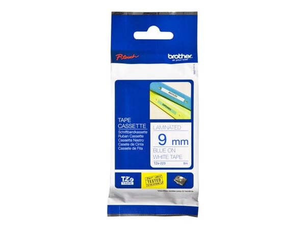 Brother TZe-223 - Blått på hvitt - Rull (0,9 cm x 8 m) 1 kassett(er) laminert teip - for Brother PT-D210, D600, H110, P750, P950; P-Touch Cube PT-P...