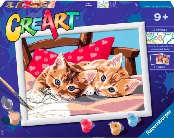 Ravensburger CreArt Two Cuddly Cats, Malinger inkludert, Gutt/Jente, Fargelegg etter tall