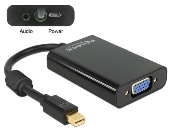 Delock Adapter mini Displayport 1.1 male > VGA female + Audio + Power - Videokonverter - DisplayPort - VGA - svart, hvit - løsvekt