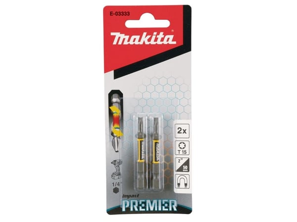 Makita Impact Premier - Impact screwdriver bit - 2 delar - torx - T15 - hexagonalt - längd: 50 mm - för Makita DTD172Z