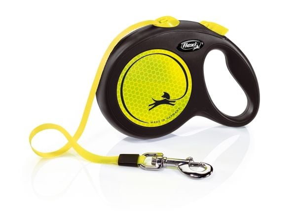 Flexi New Neon L, Koira, Sisäänvedettävä hihna, Musta, Keltainen, Nauha, 50 kg, Yksivärinen