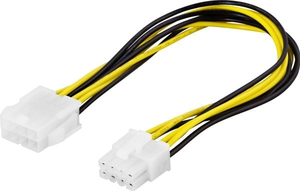 DELTACO - Strömadapter - 8-stifts EPS12V (hane) till 8-stifts EPS12V (hona) - 25 cm