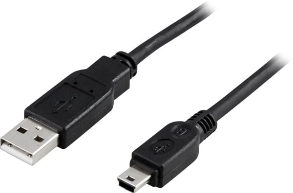 Deltaco USB 2.0 kabel type A output til type mini B output, 2m, svart, 2 m, USB A, USB A/Mini-USB B, USB 2.0, Hunkjønn/Hunkjønn, Svart