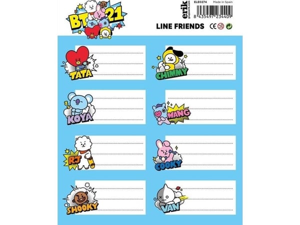 BT21 Line Friends BT21 – sett med 16 klistremerker til skolebøker/arkmapper