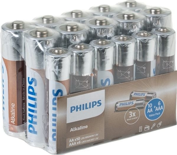 Philips LR036A16F/10, Engangsbatteri, AA, AAA, Alkalinsk, 1,5 V, 16 stykker, 300 g