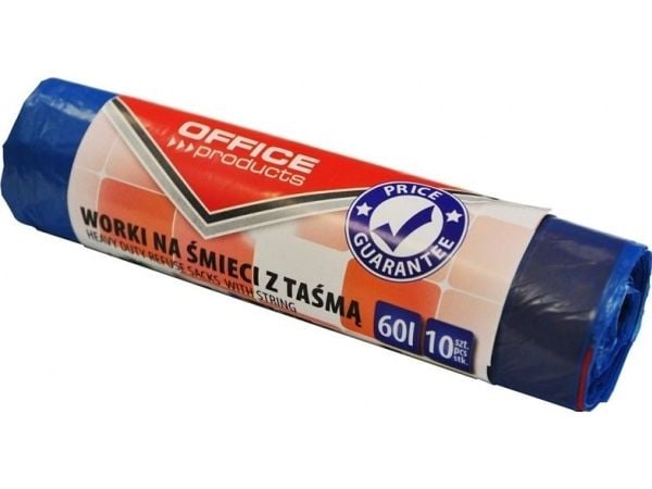 Office Products søppelsekker med tape, premium (LDHD), 60 L, 10 stk., blå