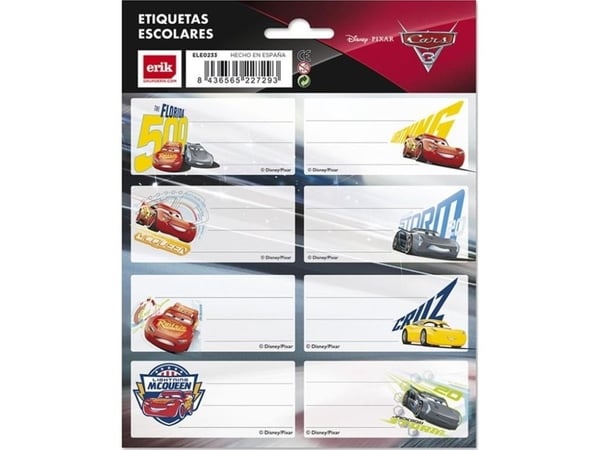 Cars klistremerker til skrivebok eller bok (16 stk.)