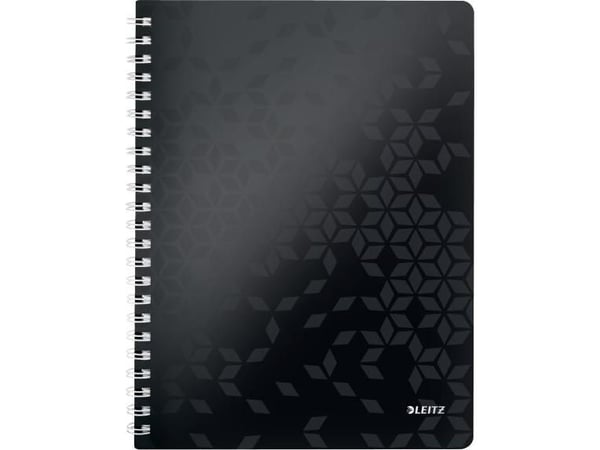 Leitz WOW - Notatbok - trådbundet - A4 (210 x 297 mm) - 80 ark / 160 sider - kvadratisk - 4 hull - svart - polypropylen (PP)