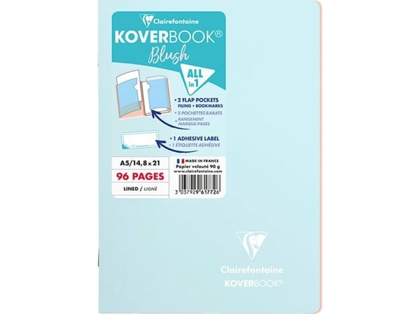 Clairefontaine Blush linjert hefte A5, 48 ark, 14,8x21 cm blå-korall