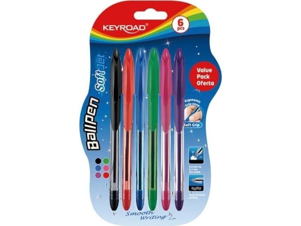 Keyroad klassisk kulspetspenna Soft Jet 0,7 mm 6 st blister mix färger