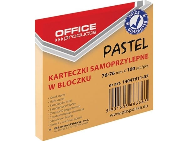 Kontorprodukter SELVKLEBENDE NOTATBOK KONTORPRODUKTER 76X76MM PASTELL ORANSJE