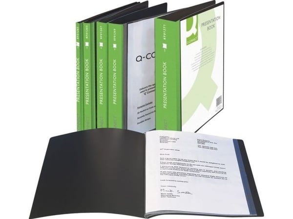 Q-CONNECT Esittelykansio kirjoitustaskuineen, PP, A4, 460micron, 10 taskua, musta