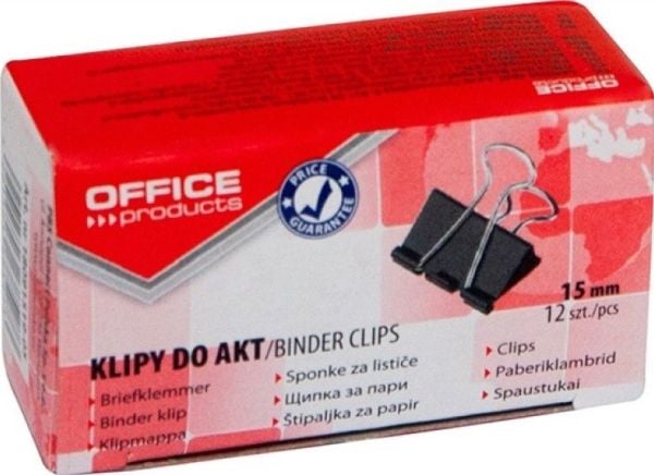 Office Products dokumentklemmer 15 mm, 12 stk, svarte
