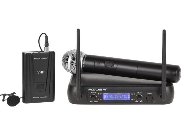 Azusa VHF-mikrofon 2 kanaler WR-358LD (1 håndholdt mikrofon + 1 klips)