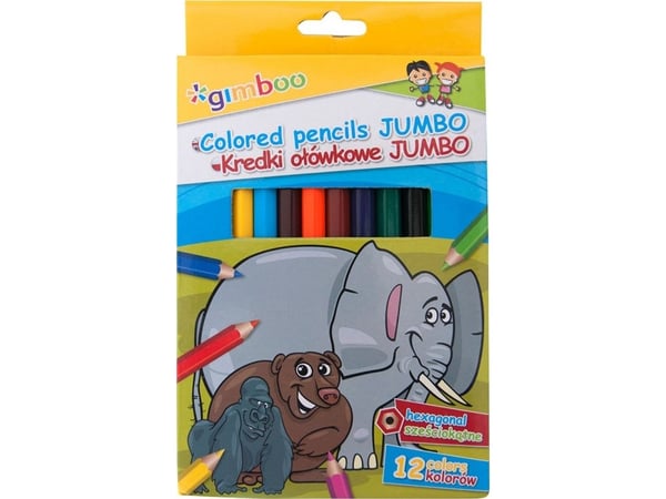 Gimboo sekskantede blyanter jumbo 12 farger