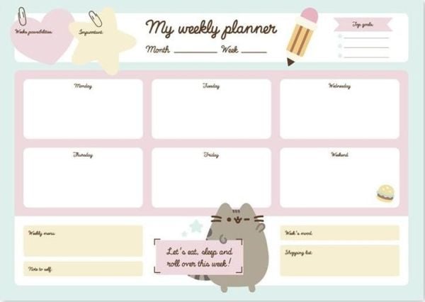 Pusheen - Viikkosuunnittelija Foodie-mallistosta 54 sivua A3-sivuinen