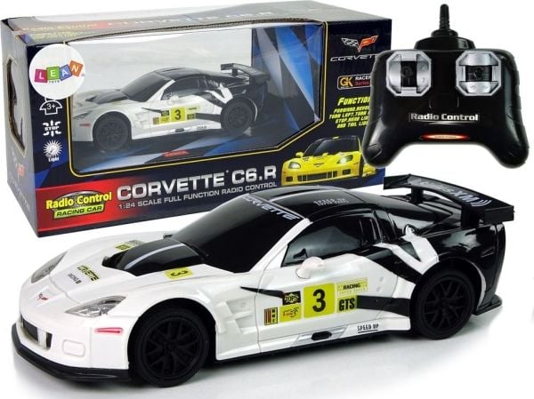 LeanToys Sports Car Racing R/C 1:24 Corvette C6.R valkoinen 2.4 G valot